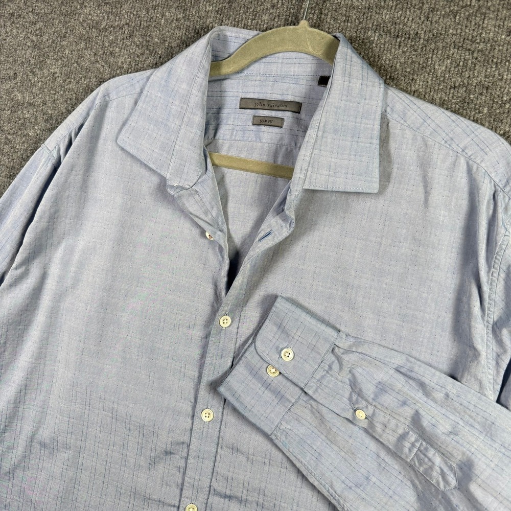 John Varvatos Shirt Mens 17.5 34/35 Blue Slim Fit Cotton Made in Italy